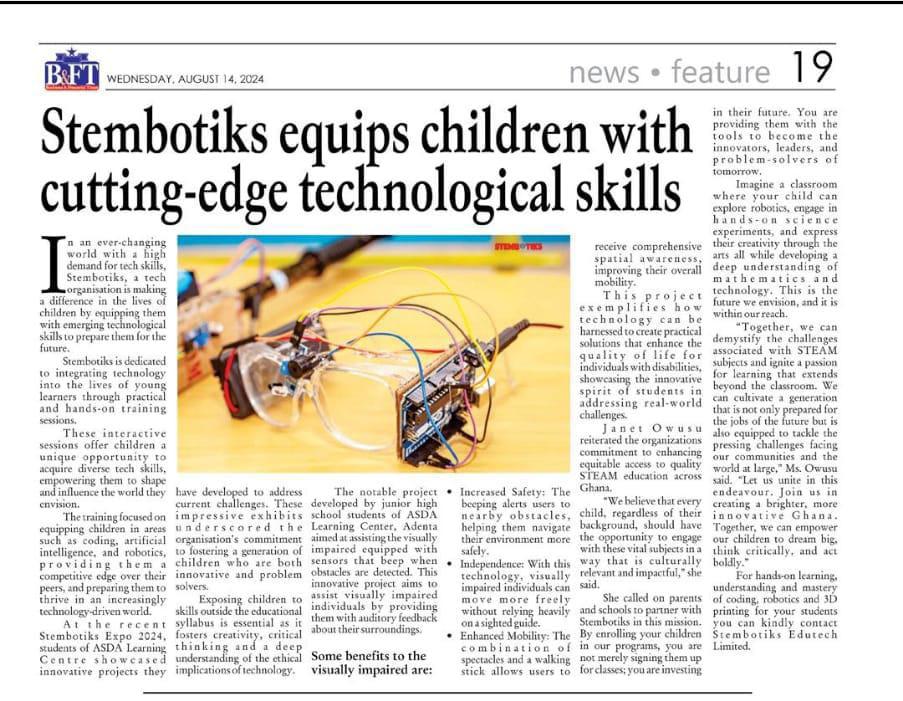 Stembotiks robotics project featured in B&FT newspaper