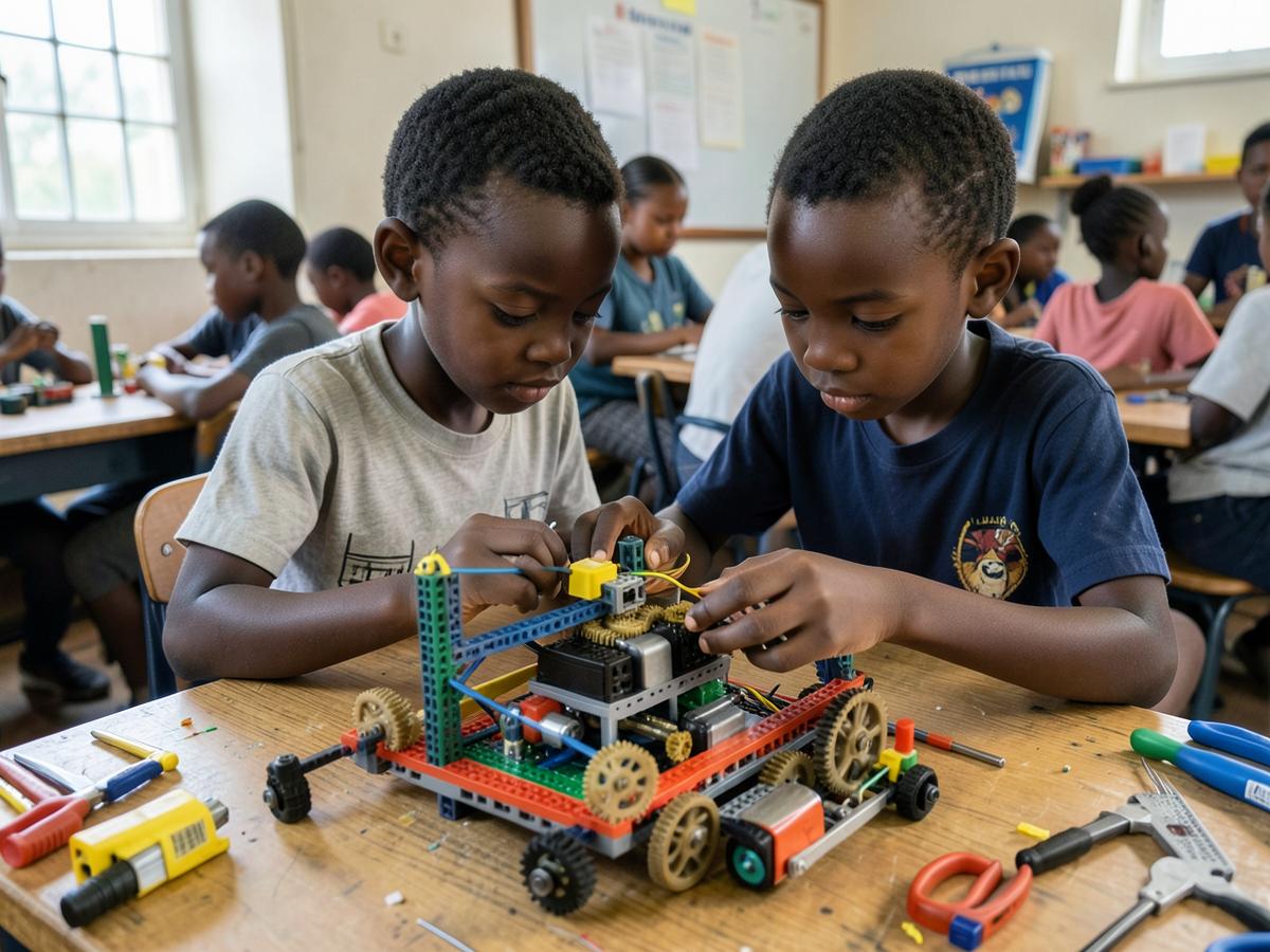 Young learners building a LEGO WeDo robot